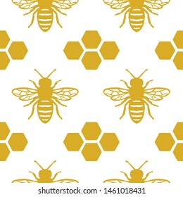 Seamless Honey Bee Pattern. Endless Background with Honeycomb.