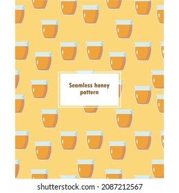 Seamless honey jar pattern on yellow background
