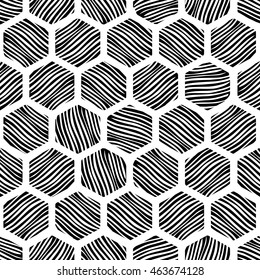 Seamless honeycomb pattern with hand drawn textures.