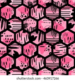 Seamless honeycomb pattern with hand drawn textures.