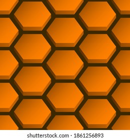 Seamless honeycomb pattern. Polygonal wall of golden hexagons.