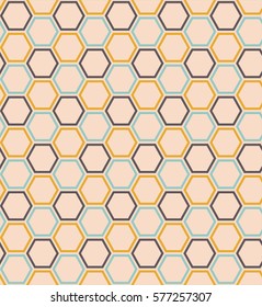Seamless honeycomb pattern in retro style in blue, gray and yellow colors. Vector illustration.