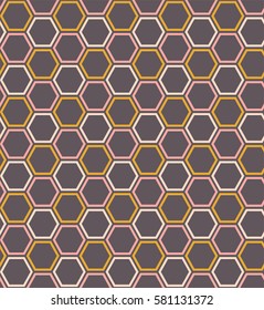 Seamless honeycomb pattern in retro style in pastel pink and yellow colors. Vector illustration.