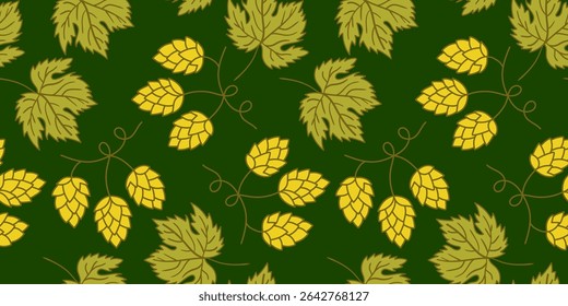 seamless hops and leaves pattern on a rich green background ideal for brewing themes craft beer branding and natural botanical designs