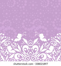 Seamless Horizontal Abstract Background, Symbolical Butterflies White Silhouettes and Floral Pattern. Vector