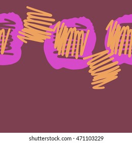 Seamless  horizontal abstract pattern with scribbles, doodles,  spots, hole, copy space. Hand drawn.