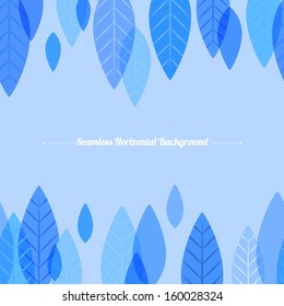 Seamless horizontal background. Blue leaves, autumn design.