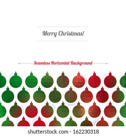 Seamless horizontal background - christmas balls. Christmas design, good for postcards.