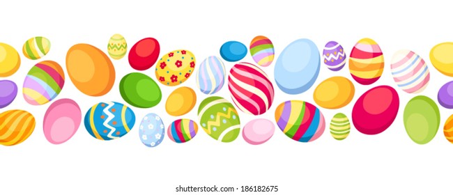 Seamless horizontal background with colorful Easter eggs. Vector illustration.