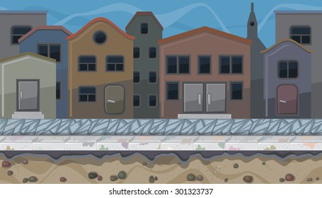 Seamless horizontal background of evening city street for game