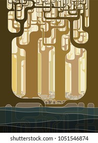 Seamless horizontal background. Forest and river