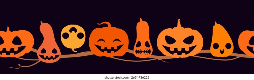 Fondo Horizontal sin fisuras con calabazas divertidas para Halloween. Ilustración vectorial.