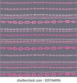 Seamless horizontal background with pink hand drawn chains. Vector illustration.