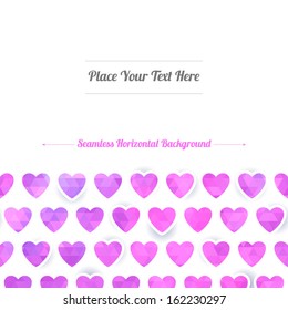 Seamless horizontal background - pink hearts. Valentines day design, good for postcards.