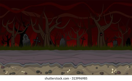 Seamless horizontal background with trees and graves for game