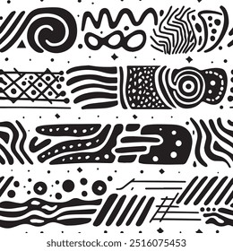 Seamless horizontal banner with doodle bold lines
