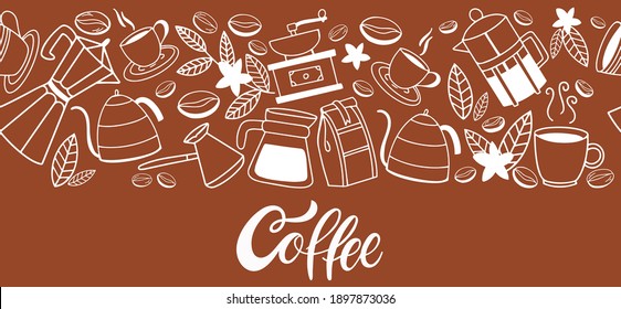 Seamless horizontal banner for menu, coffee shop, and store design.