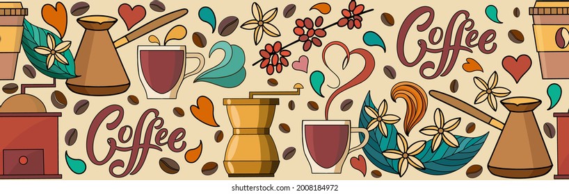 Nahtloses horizontales Banner für Menü-, Café- und Ladendesign.