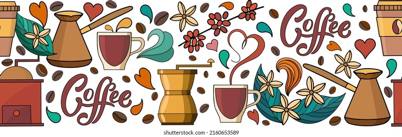 Seamless horizontal banner for menu, coffee shop, and store design.