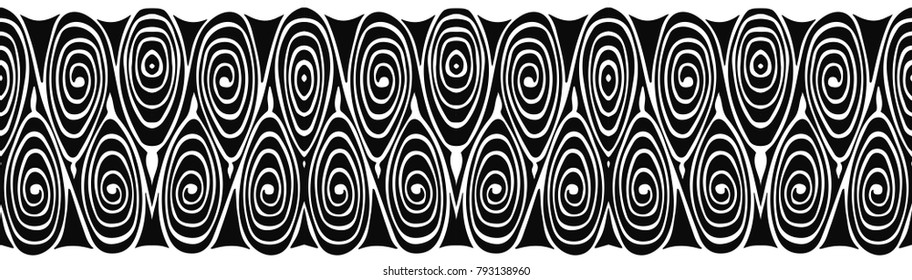 Seamless horizontal black and white ethnic pattern vector.