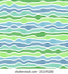 Seamless horizontal blue and green waves with scribble texture