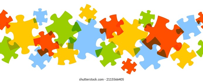 Seamless horizontal border with color puzzle