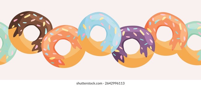Seamless horizontal border with colorful donuts