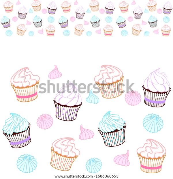 Seamless Horizontal Border Colorful Muffins Cupcakes Stock Vector