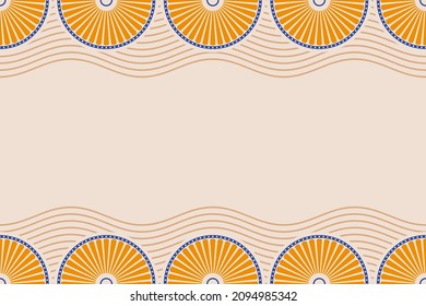 Seamless horizontal border pattern with circles. African fashion vector pattern. Textile, fashion pattern. Color illustration. Space for text. Vector color background.