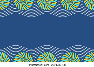 Seamless horizontal border pattern with circles, swirling shapes, wavy lines. African fashion vector pattern. Textile, fashion pattern. Color illustration. Space for text. Vector color background.