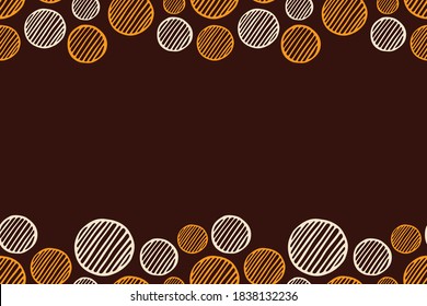 Seamless horizontal border pattern with hand drawn striped circles. Brush strokes. Geometric shapes ornament. Ethnic texture. Space for text. Vector color background.