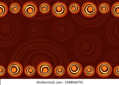 Seamless Horizontal Border Pattern With Suns, Smooth Round Shapes, Circles. Space For Text. Australian Art. Aboriginal Painting Style. Stylized Suns. Vector Color Background.