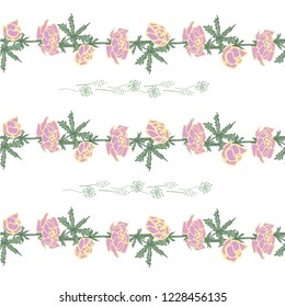 Seamless horizontal border with peonies flowers isolated on white background. Рrint for greeting cards, wallpaper, wrapping paper, gift boxclothes, fabric, textiles, bed linens. 
