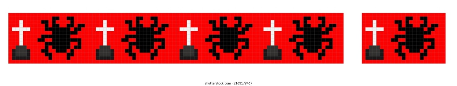 Seamless horizontal border with spiders and grave crosses. The scheme for embroidery or making baubles. Halloween decoration
