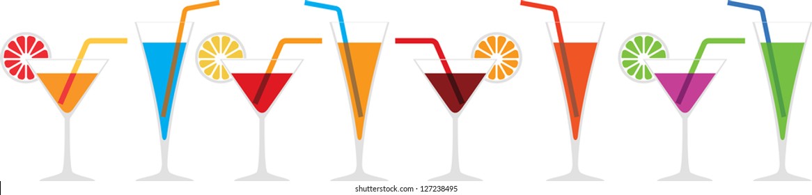 Seamless horizontal border of various cocktails