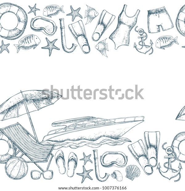 Seamless Horizontal Borders Beach Summer Holidays Stock Vector Royalty Free