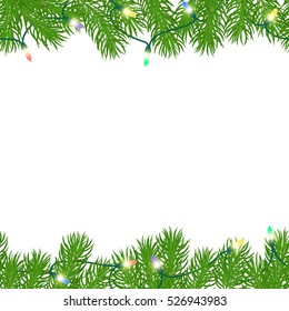 Seamless horizontal borders with glowing electric festive garlands on a white background. Christmas pattern. Isolated. Vector illustration.