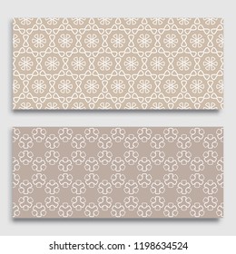 Seamless horizontal borders with repeating line texture. Geometric seamless lace patterns collection for banners, greeting cards or birthday invitations. Ethnic arabic, indian, turkish ornament