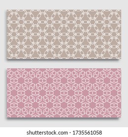 Nahtlose horizontale Ränder mit sich wiederholender Zeilenstruktur. Geometrische, nahtlose Spitzen-Musterkollektion für Banner, Grußkarten oder Geburtstagseinladungen. Arabische Ethnische, indische, türkische Ornamente