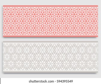 Seamless horizontal borders with repeating line texture. Geometric seamless lace patterns collection for banners, greeting cards or birthday invitations. Ethnic arabic, indian, turkish ornament