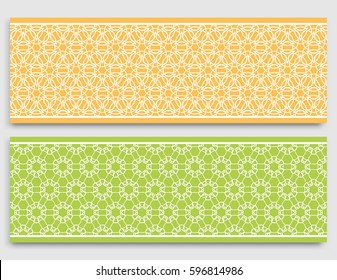 Seamless horizontal borders with repeating line texture. Geometric seamless lace patterns collection for banners, greeting cards or birthday invitations. Ethnic arabic, indian, turkish ornament