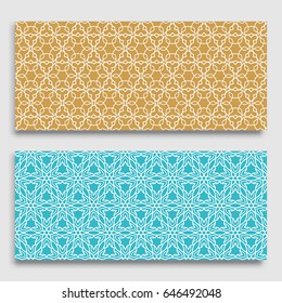 Seamless horizontal borders with repeating line texture. Geometric seamless lace patterns collection for banners, greeting cards or birthday invitations. Ethnic arabic, indian, turkish ornament