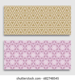 Seamless horizontal borders with repeating line texture. Geometric seamless lace patterns collection for banners, greeting cards or birthday invitations. Ethnic arabic, indian, turkish ornament