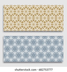 Seamless horizontal borders with repeating line texture. Geometric seamless lace patterns collection for banners, greeting cards or birthday invitations. Ethnic arabic, indian, turkish ornament