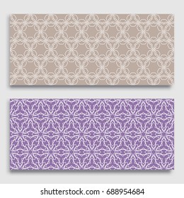 Seamless horizontal borders with repeating line texture. Geometric seamless lace patterns collection for banners, greeting cards or birthday invitations. Ethnic arabic, indian, turkish ornament