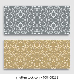 Seamless horizontal borders with repeating line texture. Geometric seamless lace patterns collection for banners, greeting cards or birthday invitations. Ethnic arabic, indian, turkish ornament