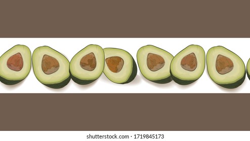Nahtlose horizontale Bürste oder Grenze mit liegen Avocado-Hälften.