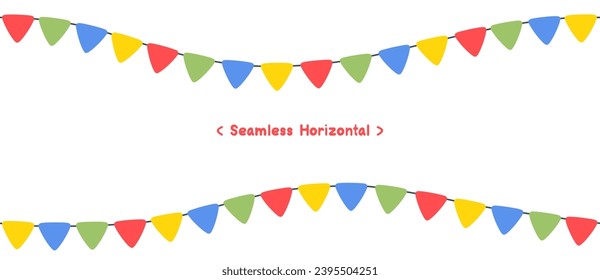 Seamless Horizontal Celebrate a Colorful flag garlands party isolated on white background. Birthday, Christmas, anniversary, and festival fair concept. Vector illustration flat cartoon design.