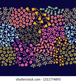 Seamless horizontal decorative flowers border.