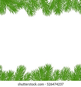Seamless horizontal different borders of green branches of spruce. Christmas festive background. Hand drawn vector illustration.